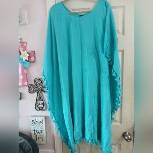 Swimsuits for All Everly Pom Pom Cover Up Tunic Blue Tasseled Womens 18-24 E